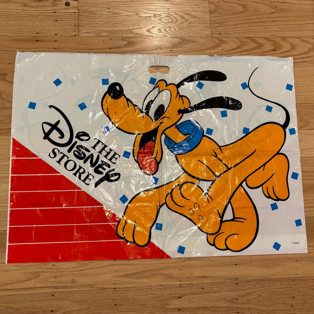 3/$20 Vintage 90s Disney Store Pluto Plastic Shopping Bag Handles Souvenir Large